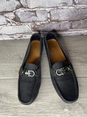 Salvatore Ferragamo Black Leather Gancini Horsebit Loafer Shoes Women 7.5AA US